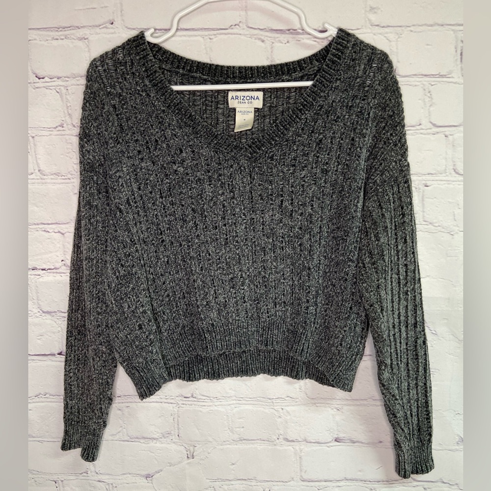 Arizona Jean Co Gray Long Sleeve V-Neck Knit Pullover Sweater